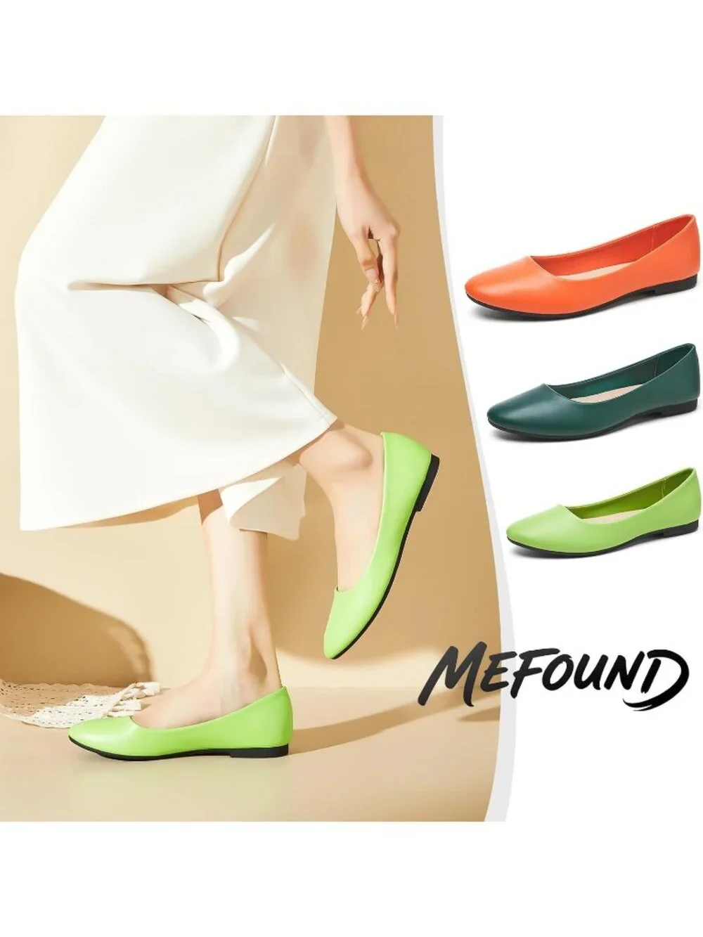 Womens Fluorescent Green PU Leather Comfortable Ballet Flat Slip on Casual Shoes